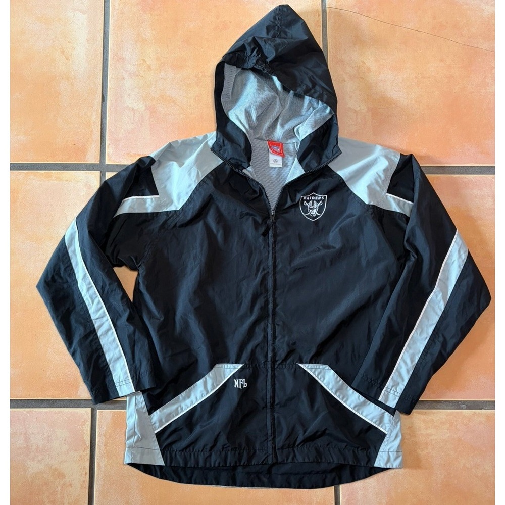 NFL Las Vegas Raiders Hooded Jacket Black Gray Youth Size 16/18 L Football